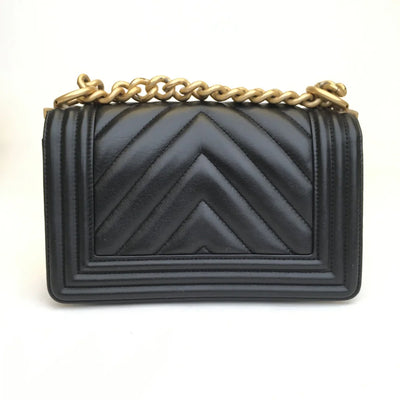 Chanel Chevron Boy Bag Small Black Calfskin AGHW