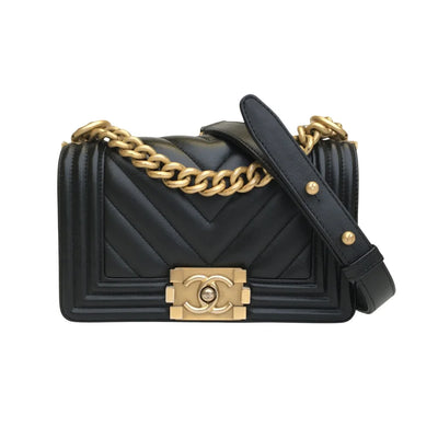 Chanel Chevron Boy Bag Small Black Calfskin AGHW