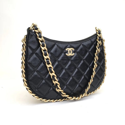 Chanel Round Hobo Bag Small Black Lambskin AGHW