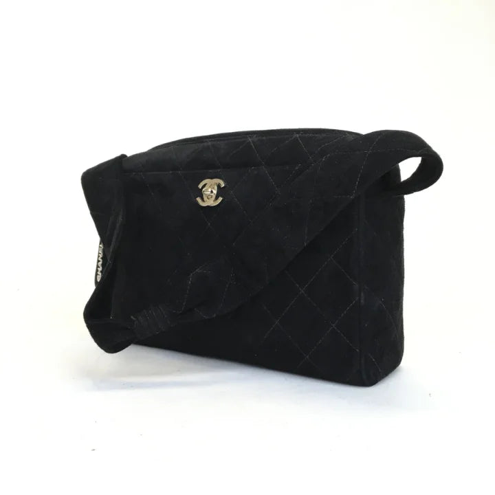 Chanel Vintage Camera Bag Black Suede SHW