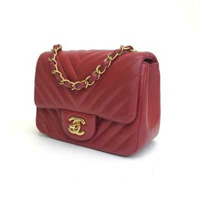 Chanel Chevron Mini Square Red Lambskin