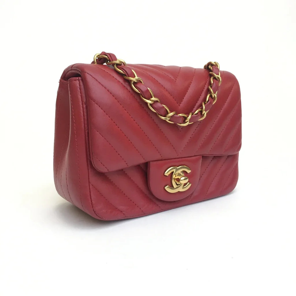 Chanel Chevron Mini Square Red Lambskin