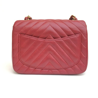 Chanel Chevron Mini Square Red Lambskin