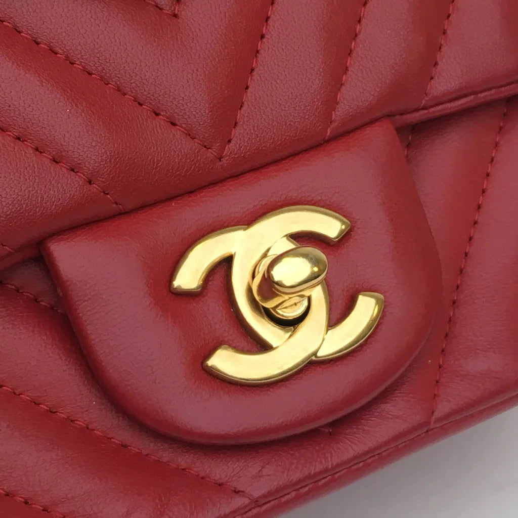 Chanel Chevron Mini Square Red Lambskin