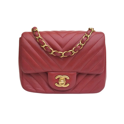 Chanel Chevron Mini Square Red Lambskin