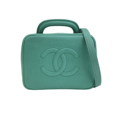 Chanel 1997 Vintage 2Way Vanity Case Green Caviar