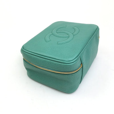 Chanel 1997 Vintage 2Way Vanity Case Green Caviar