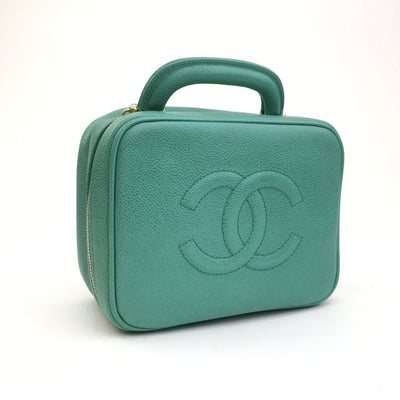 Chanel 1997 Vintage 2Way Vanity Case Green Caviar