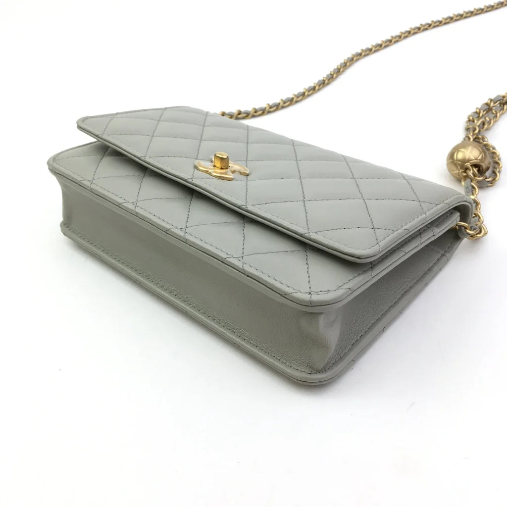 Chanel Pearl Crush Wallet On Chain (WOC) Grey Lambskin GHW