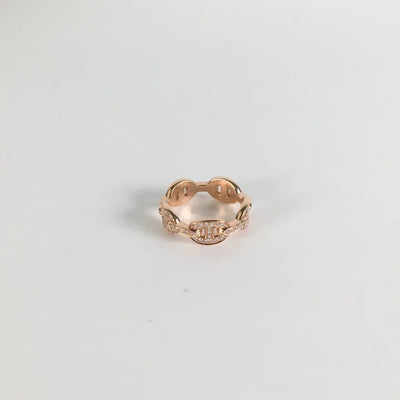 Hermes Chaine D'ancre Enchainee Ring w/ Diamonds Sz 57