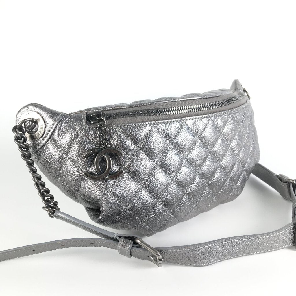 Chanel 15A Belt Bag Metallic Silver Calfskin