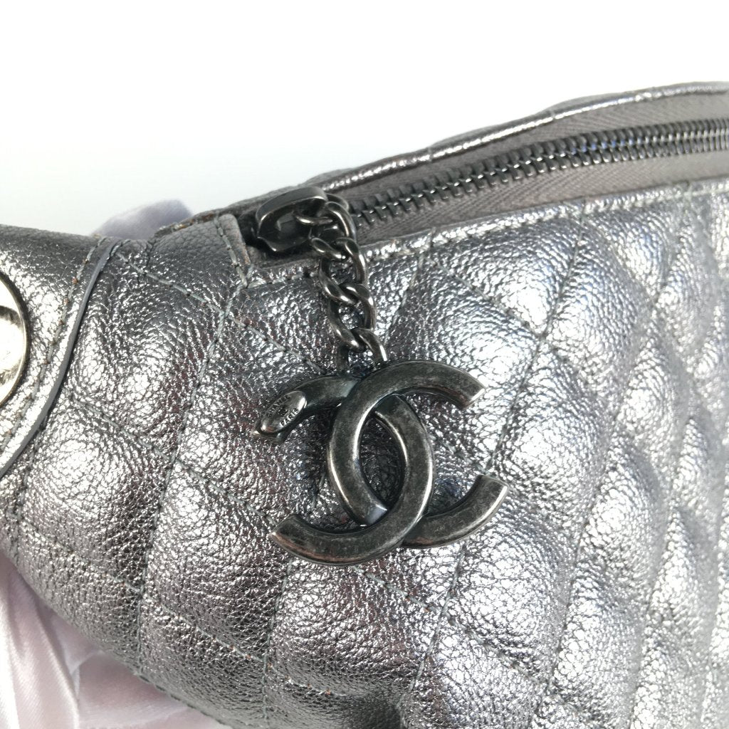 Chanel 15A Belt Bag Metallic Silver Calfskin