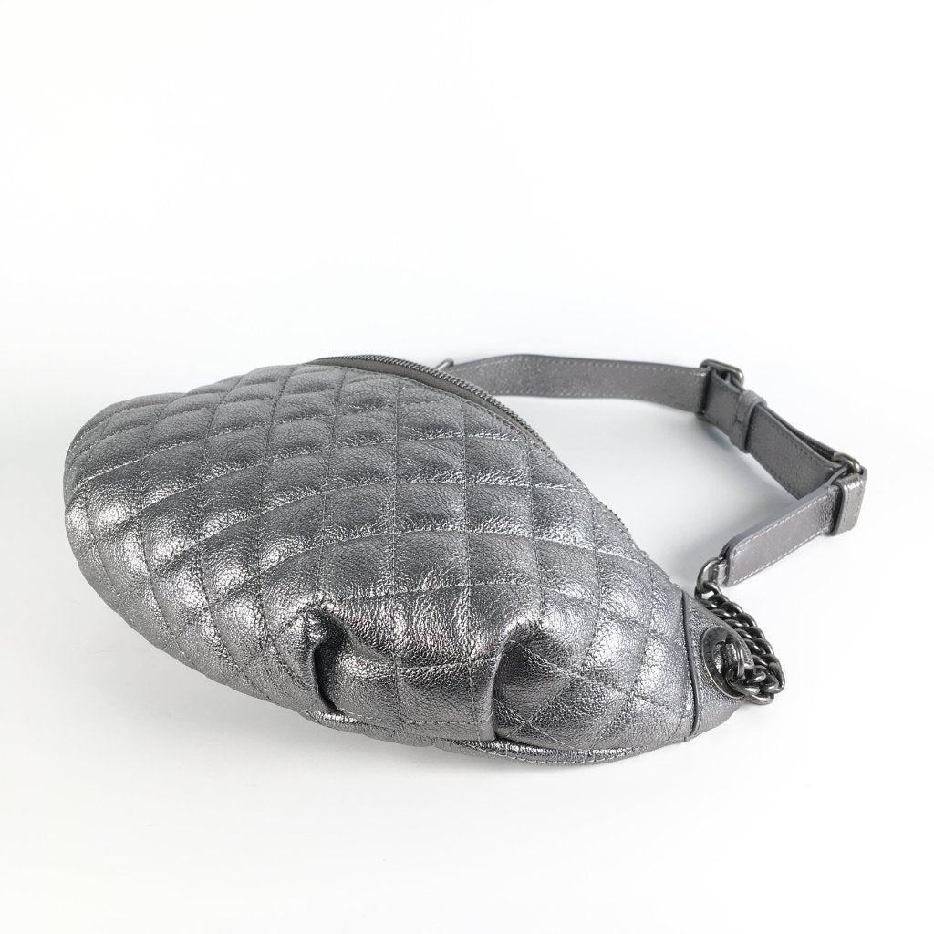 Chanel 15A Belt Bag Metallic Silver Calfskin