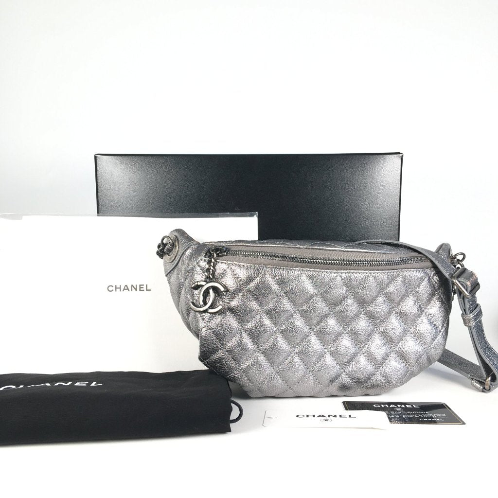 Chanel 15A Belt Bag Metallic Silver Calfskin