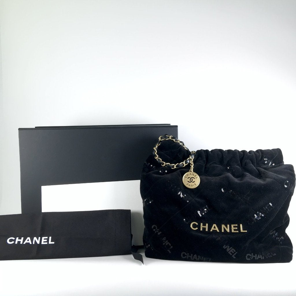 Chanel 22 Hobo Small Black Velvet