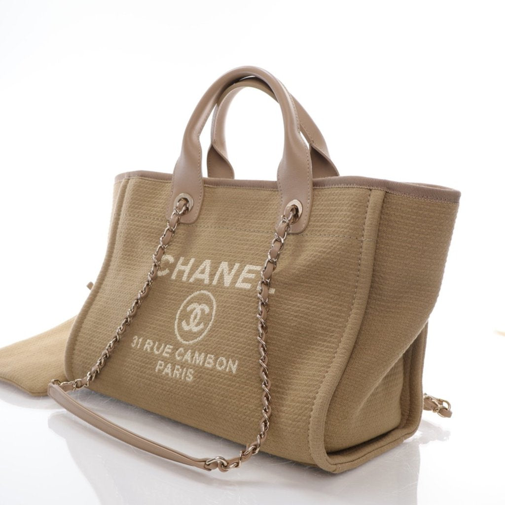 Chanel Deauville Tote Small Taupe Canvas