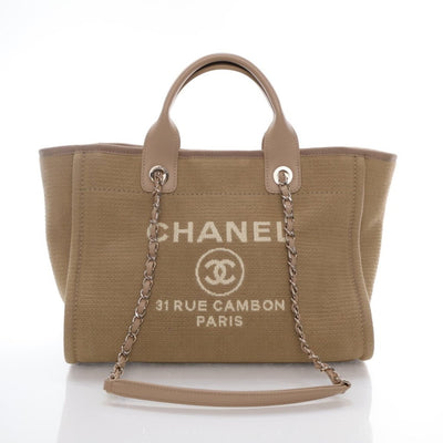 Chanel Deauville Tote Small Taupe Canvas