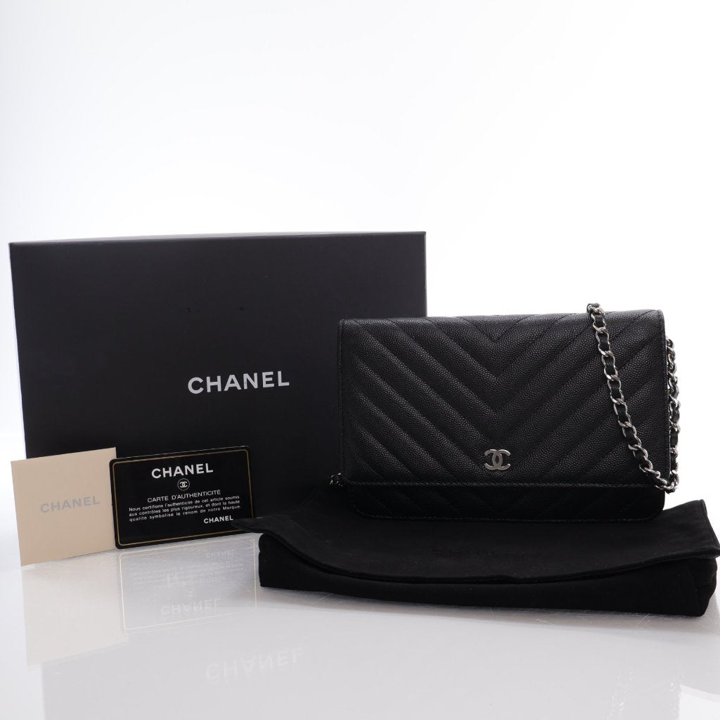 Chanel Chevron Wallet On Chain (WOC) Black Caviar