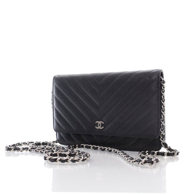 Chanel Chevron Wallet On Chain (WOC) Black Caviar