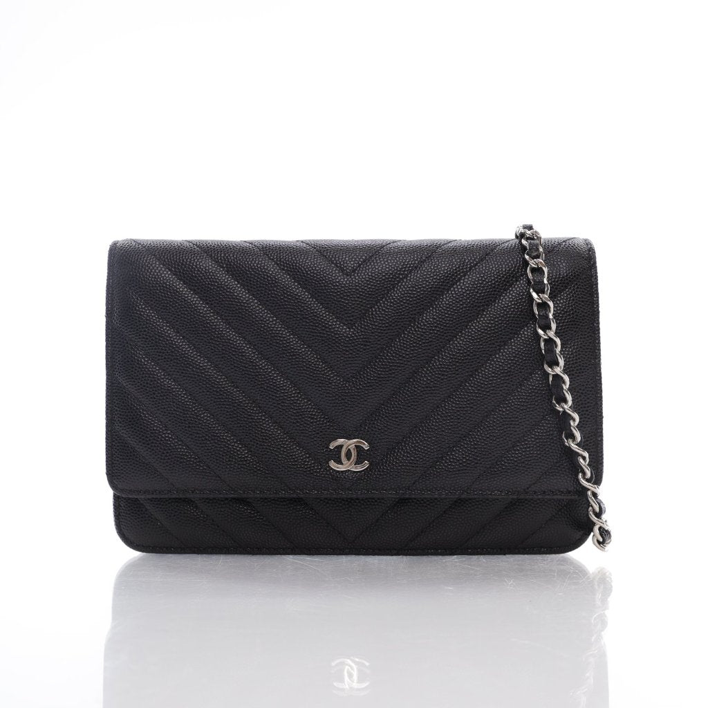 Chanel Chevron Wallet On Chain (WOC) Black Caviar