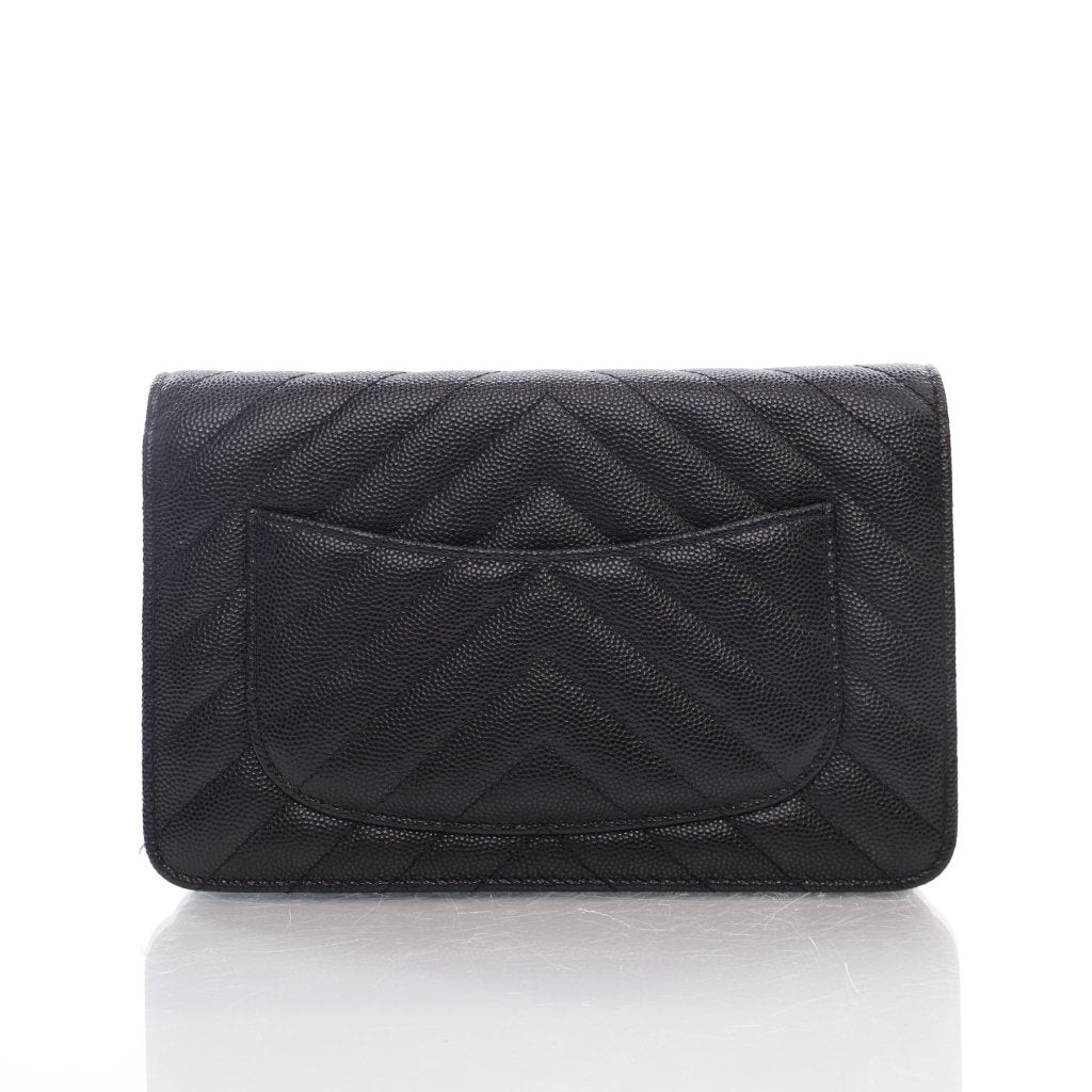 Chanel Chevron Wallet On Chain (WOC) Black Caviar