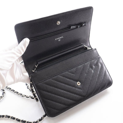 Chanel Chevron Wallet On Chain (WOC) Black Caviar