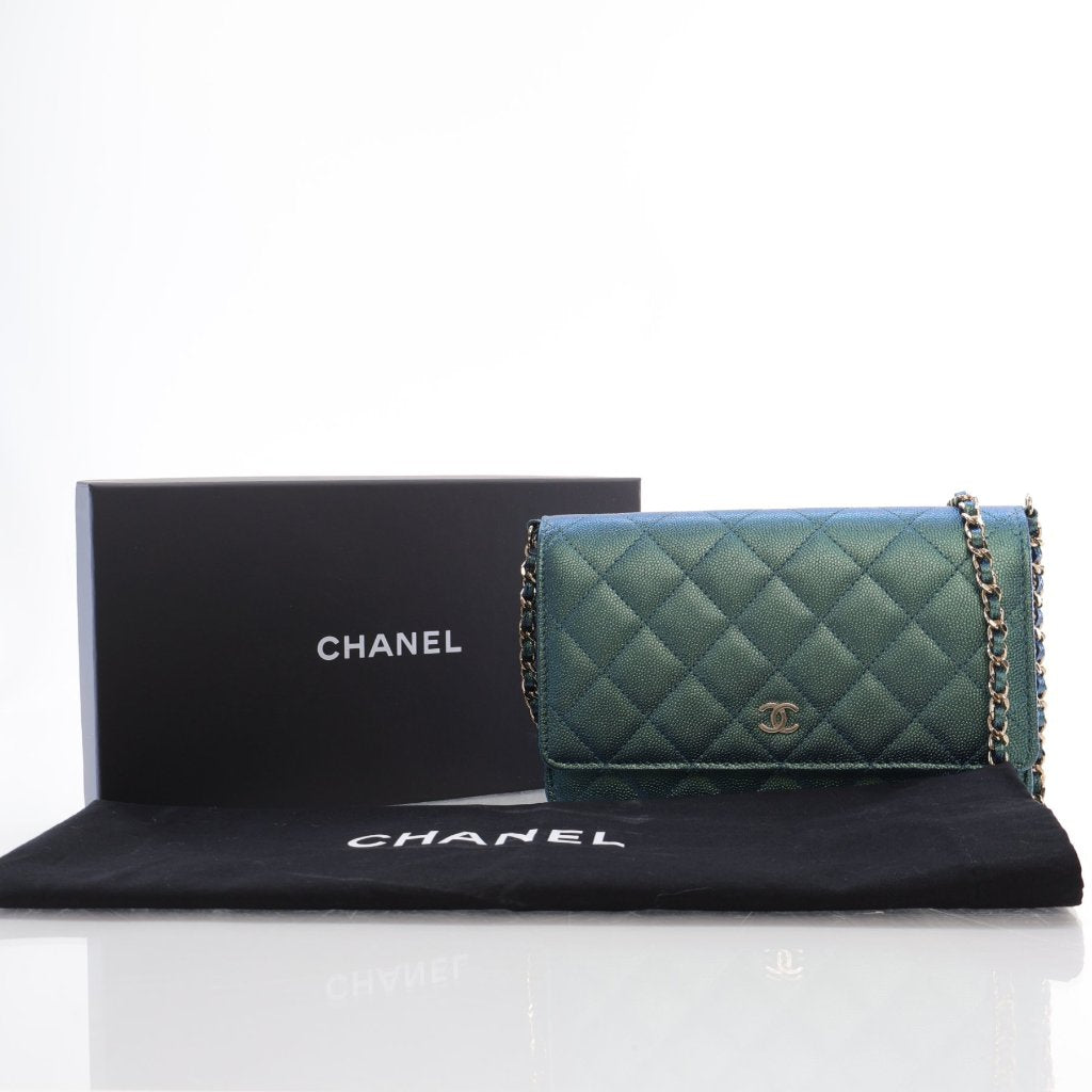 Chanel Wallet On Chain (WOC) Blue Green Iridescent Caviar