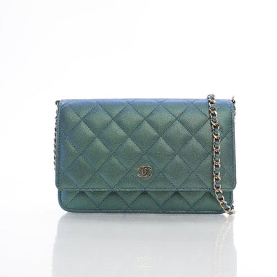 Chanel Wallet On Chain (WOC) Blue Green Iridescent Caviar