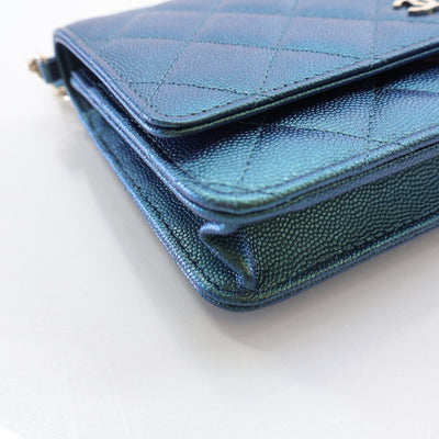 Chanel Wallet On Chain (WOC) Blue Green Iridescent Caviar