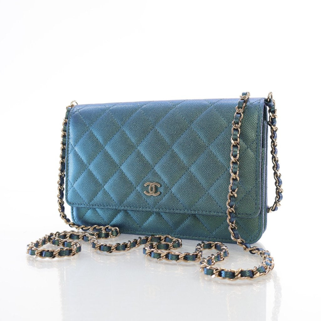 Chanel Wallet On Chain (WOC) Blue Green Iridescent Caviar