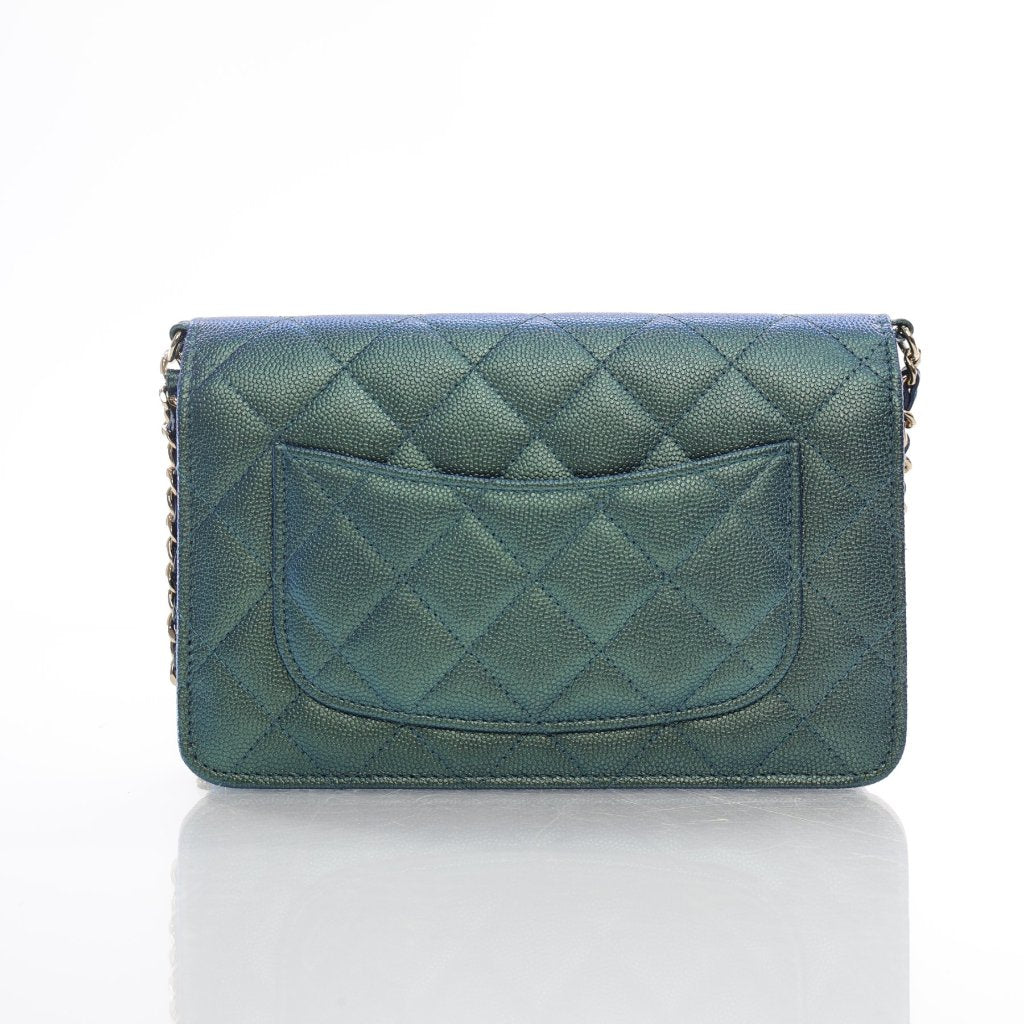 Chanel Wallet On Chain (WOC) Blue Green Iridescent Caviar