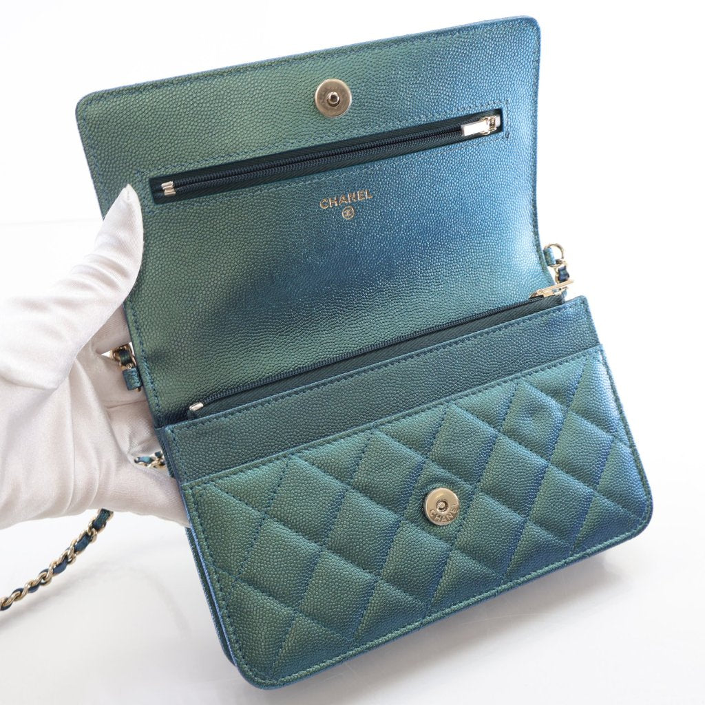 Chanel Wallet On Chain (WOC) Blue Green Iridescent Caviar