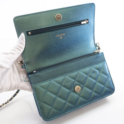 Chanel Wallet On Chain (WOC) Blue Green Iridescent Caviar