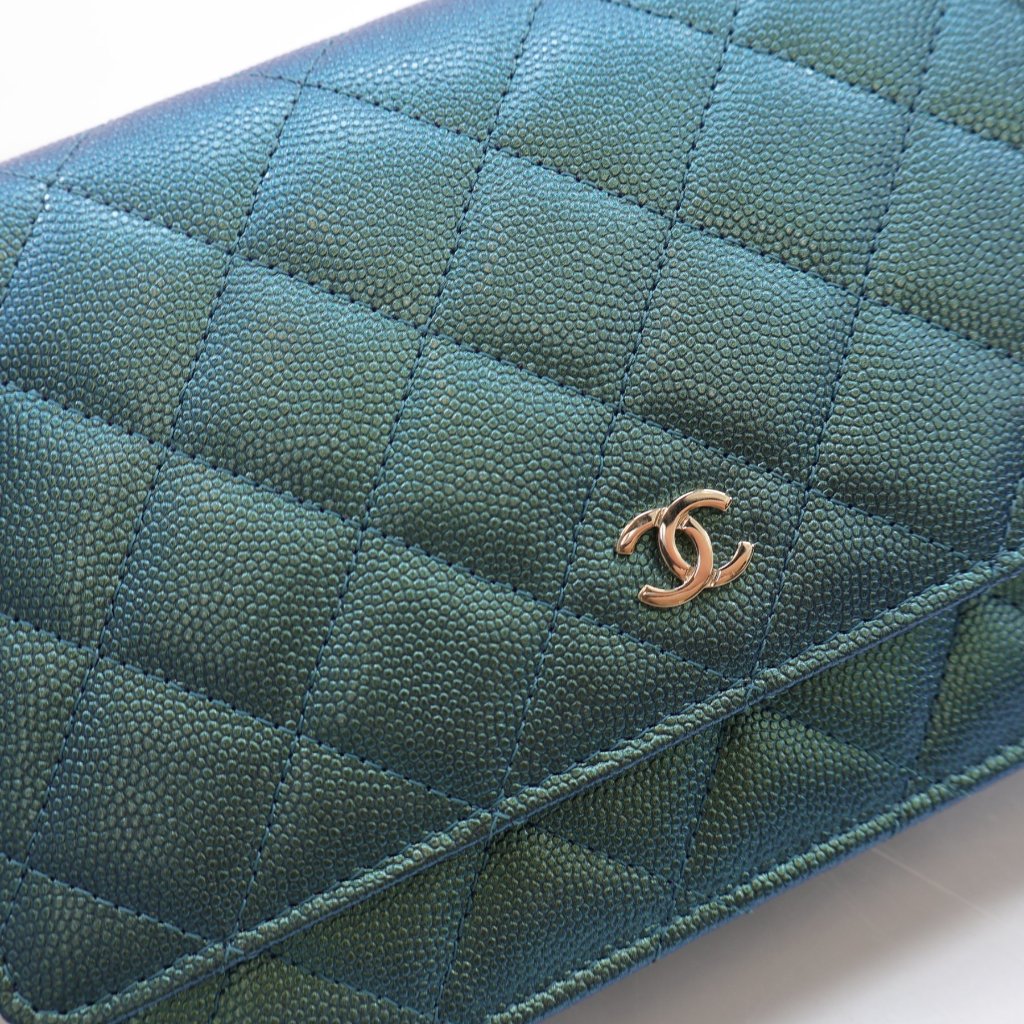 Chanel Wallet On Chain (WOC) Blue Green Iridescent Caviar