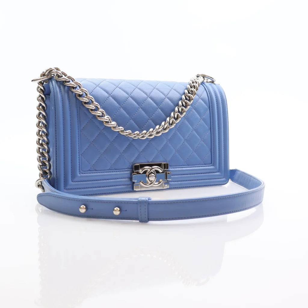 Chanel Boy Bag Old Medium Blue Lambskin