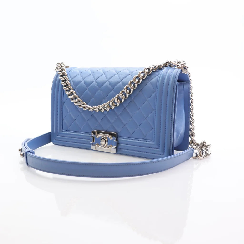 Chanel Boy Bag Old Medium Blue Lambskin