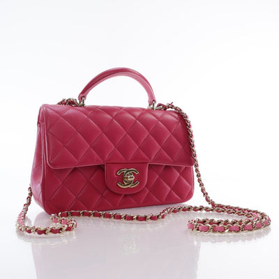 Chanel Mini Rectangle Top Handle Pink Lambskin GHW