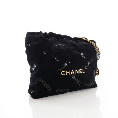 Chanel 22 Hobo Small Black Velvet