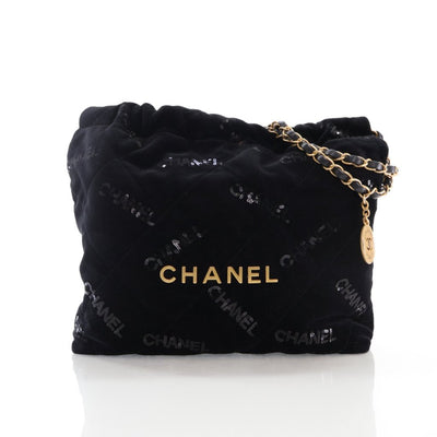 Chanel 22 Hobo Small Black Velvet