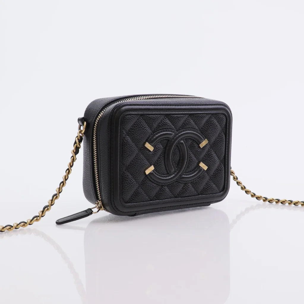 Chanel Filigree Vanity Clutch With Chain 18B Black Caviar