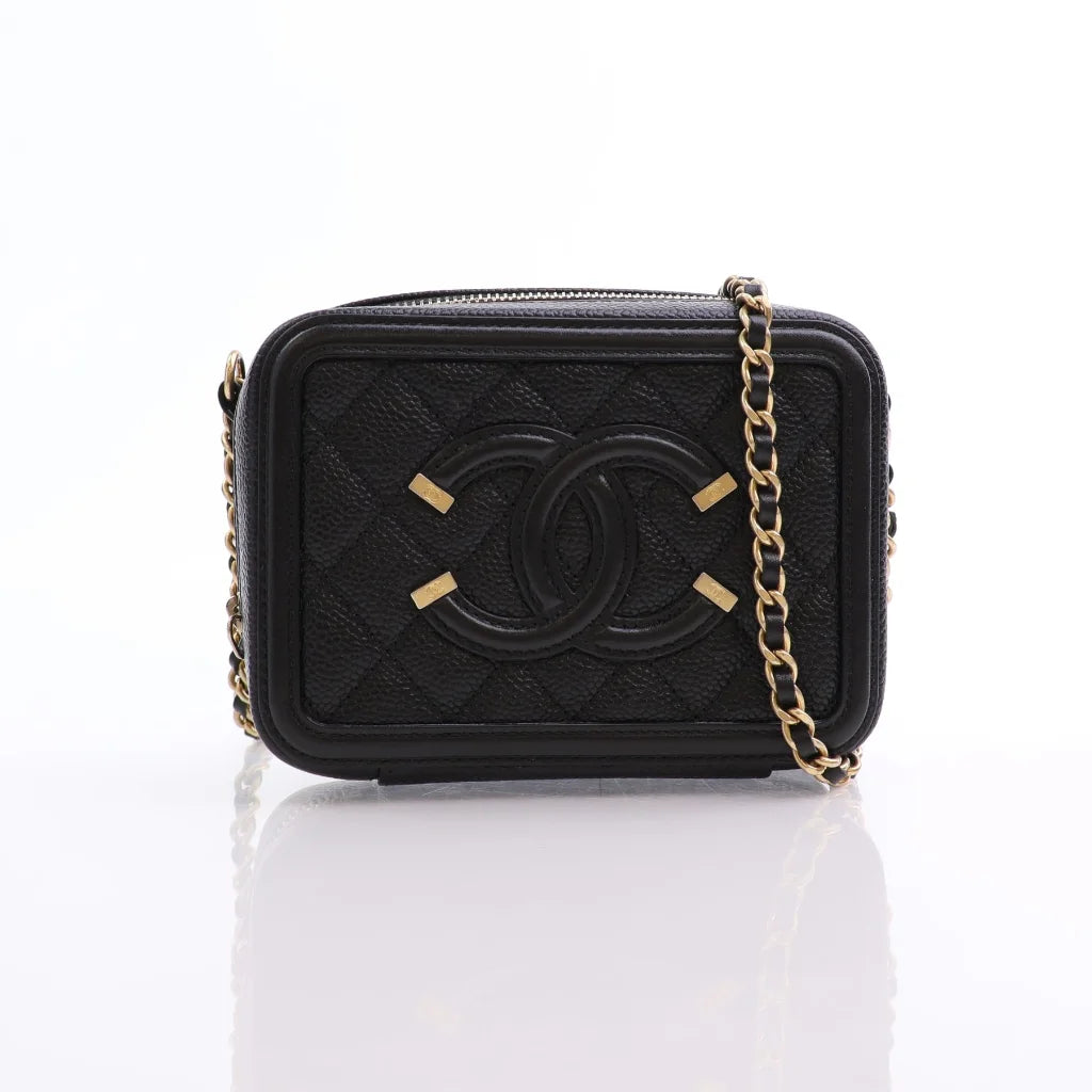 Chanel Filigree Vanity Clutch With Chain 18B Black Caviar