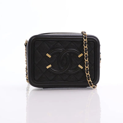 Chanel Filigree Vanity Clutch With Chain 18B Black Caviar