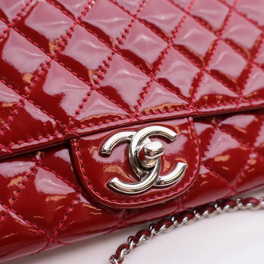 Chanel East West Flap Clutch Red Patent