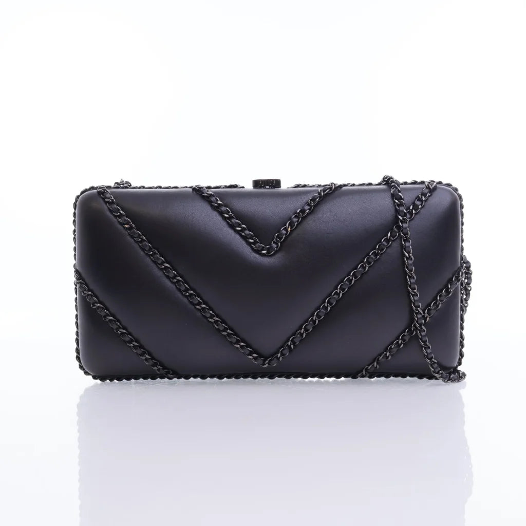 Chanel Chevron Clutch with Chain So Black Lambskin