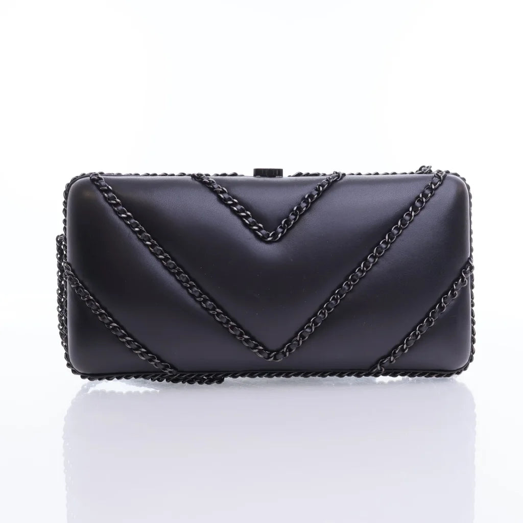 Chanel Chevron Clutch with Chain So Black Lambskin