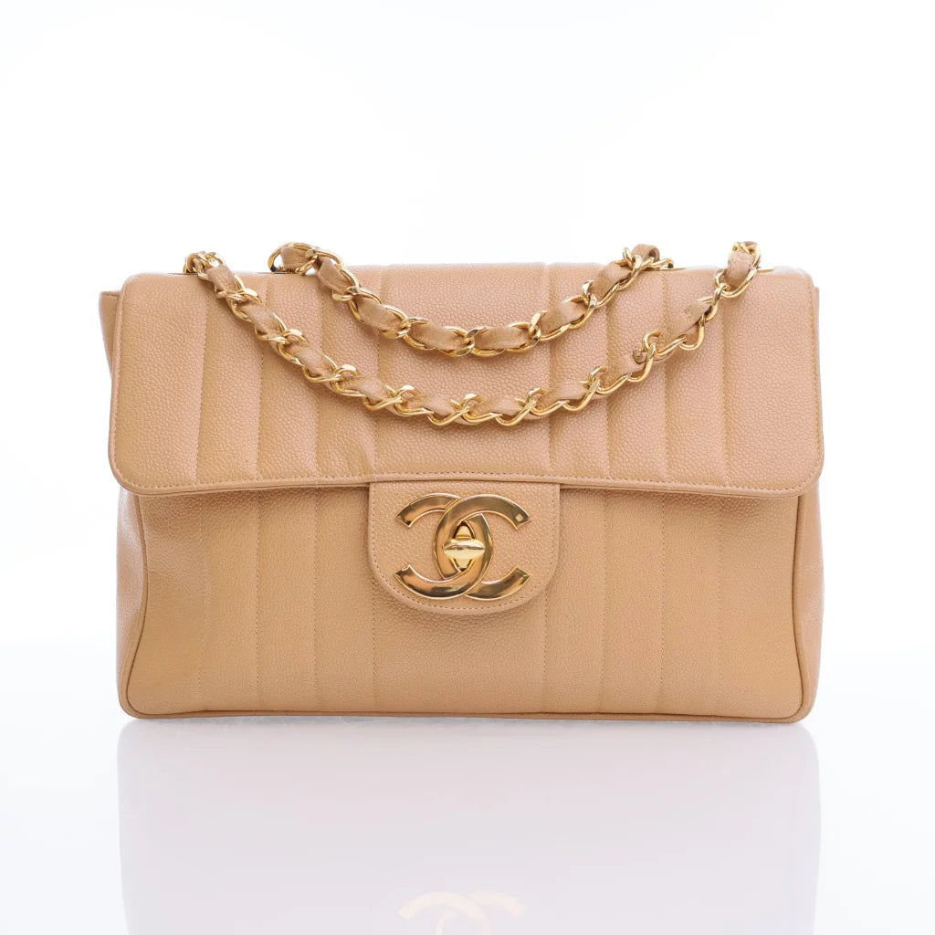 Chanel Vintage Mademoiselle Jumbo XL Beige Caviar