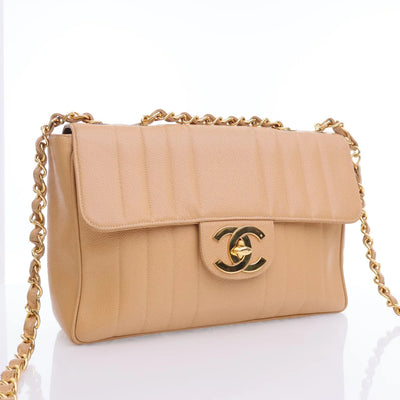 Chanel Vintage Mademoiselle Jumbo XL Beige Caviar