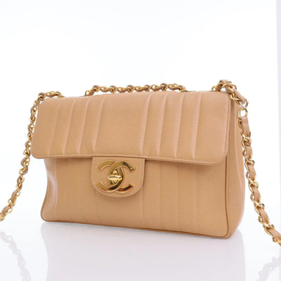 Chanel Vintage Mademoiselle Jumbo XL Beige Caviar