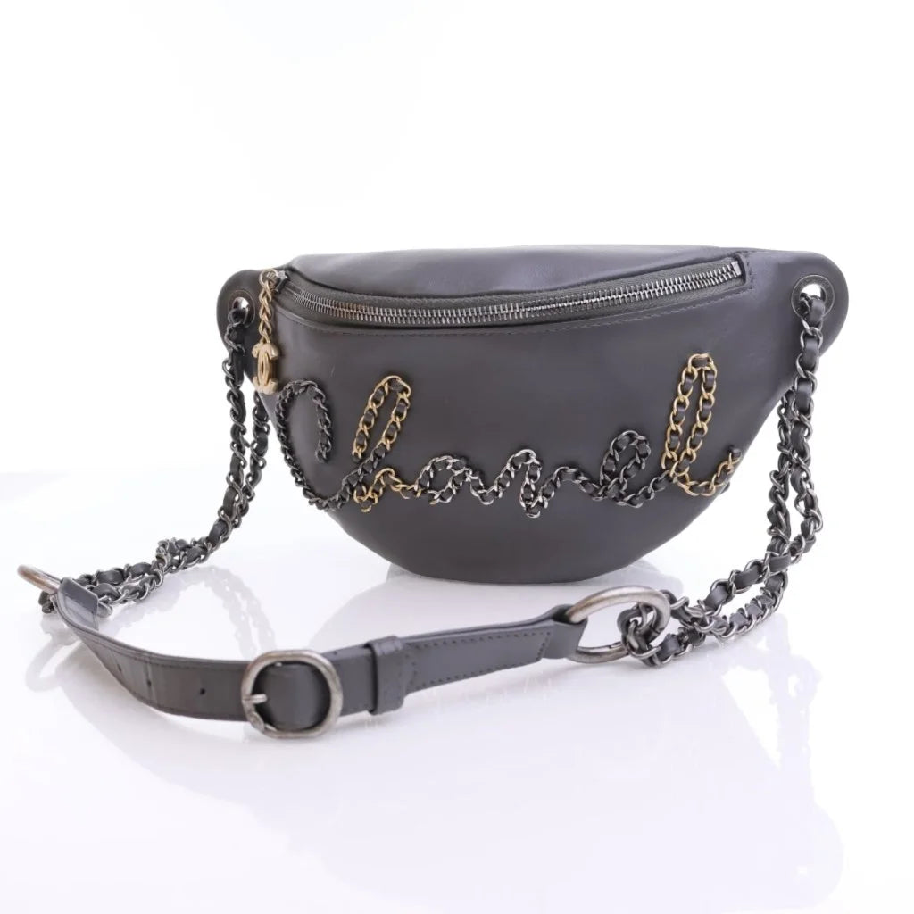 Chanel Chain Signe Waist Bag Grey Calfskin