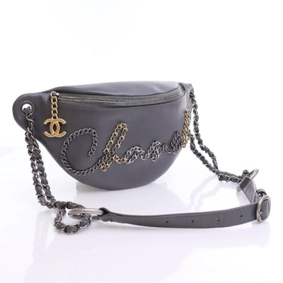 Chanel Chain Signe Waist Bag Grey Calfskin